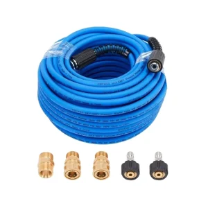 1/4″ X 100 FT Brass High Pressure Washer Hose Blue Wear Resistant Extension Hose Compatible with M22 Fittings <1000W