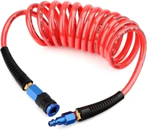 1/4″ x 10 ft Reinforced Polyurethane Air Hose with Bend Restrictor Includes 1/4″ Industrial Quick Coupler