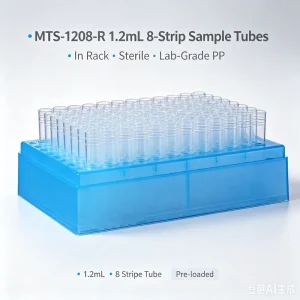 1.2ml Sample Tube 8 Stripe Tube in Rack Pack Plastic Centrifuge Tube for Lab Sample Storage and Collection