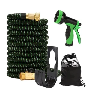 10 Pattern Expandable Magic Garden Hose Pipe Set Soft and Flexible with Thumb Spray Nozzle Green 001