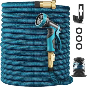 100 FT Retractable PVC Plastic Expandable Garden Hose 10 Function Nozzle Durable Solid Fittings 150 PSI Pressure for Car Washing