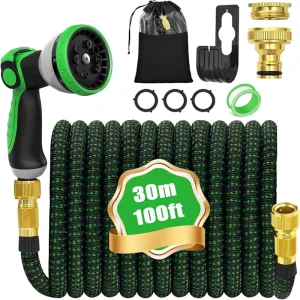 100 Feet Expandable Garden Hose Lightweight Kink Free Flexible 3/4 Inch Fittings Rubber Double Latex Core 12 Bars Long Lifetime