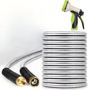 100FT 16MM 304 Stainless Steel Garden Hose Flexible & Kink-Free Heavy Duty Metal Water Hose for Car Washing & Gardening