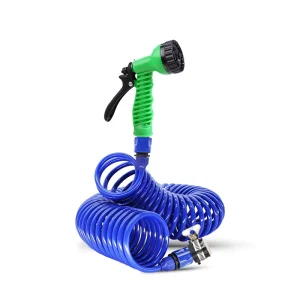 100FT EVA Curly Water Hose with Brass Connectors Garden Hose Coil Sprayer Retractable Corrosion Resistant
