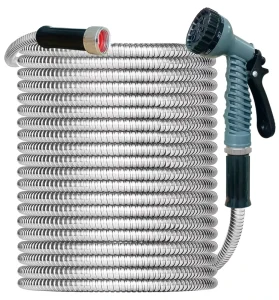100FT PVC & Stainless Steel Garden Hose Heavy Duty Flexible Water Pipe for Outdoor Use-Watering Garden & Washing Car