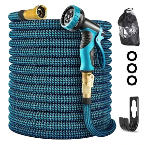 100ft Blue Rubber Magic Water Garden Hose High Pressure Expandable