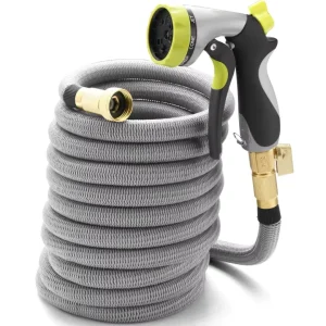 100ft Double Layer Extendable Garden Hose Rubber Expandable Water Spray Gun Wear Resistant Elastic Folding Hose ANSI Certified