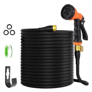100ft Durable Latex High Pressure Expandable Garden Hose Flexible Rubber Magic Water Hose with 3/4” Brass Fitting