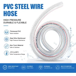 100ft Garden Hose 3 Inch PVC Steel Wire Spiral Reinforced Durable Flexible High Pressure CE Certified Food Safe Water