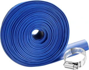 100ft Heavy Duty Reinforced Blue PVC Lay Flat Water Pool Backwash Hose for Swimming Drain Pools and Clean