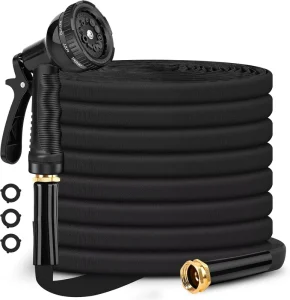 100ft Strong Aluminum PVC Anti High Pressure Water Hose with 10 Function Spray Nozzle Flexible Wall Mountable Garden Hose