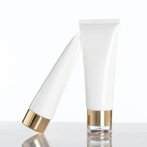 100ml White Plastic Cosmetic Tube with Screw Cap and Gold Lid for Facial Cleanser Shampoo Eye Cream Face Mask (Custom Logo)