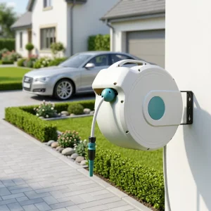 10M 1 2” Mounted Retractable Washing Garden Pipe Automatic Wall Water Hose Reel Ideal for Deck