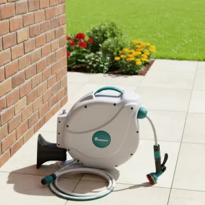 10M Auto Retractable Garden Hose Reel Wall Mounted with High Pressure Auto Rewind Water Hose Pipe