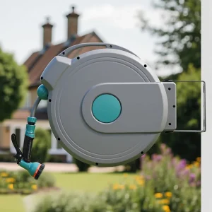 10M Wall Mounted Garden Hose Reel With Auto Lock and Slow Retractable Garden Watering Automatic Rewind Water Hose Reel