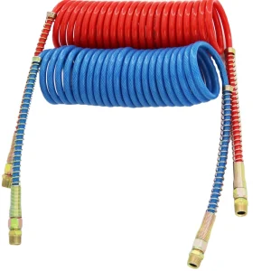 15 Ft W/12 in and 40 in Leads Blue and Red Coiled Air Hoses for Semi Truck Tractor Trailer