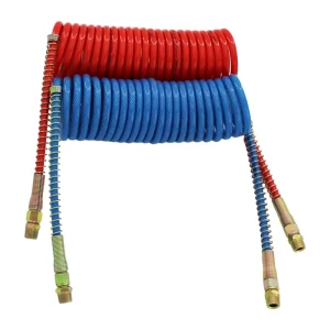 15 or 18 Feet Blue and Red Coiled Air Hoses for Semi Truck Tractor Trailer With PA Material and Steel Joint
