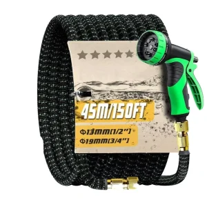 150FT 45M Garden Hose Reel Extensible Anti Torsion Anti Leak Anti UV Anti Corrosion Rubber Hose 3/4 1/2 ANSI Standard Iron 12