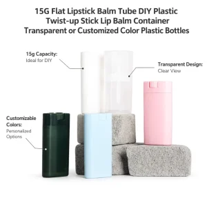 15G Flat Lipstick Balm Tube DIY Plastic Twist up Stick Lip Balm Container Transparent or Customized Color Plastic Bottles