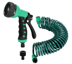 15M 50FT Retractable Coil Garden Hose with 7 Function Spray Nozzle Lightweight Magic Hose for Car Washing Watering&Cleaning
