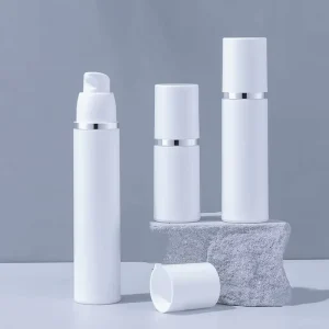 15ml 30ml 50ml White Airless Pump Bottle with Sliver Line Cap Airless Cosmetic Pump Bottle for Lotion Cream