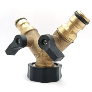 2 Way Brass Hose Diverter with 2 Nipples Garden Hose Water Pipe Y Connector EU Std. Thread for Gardening and Car Washing