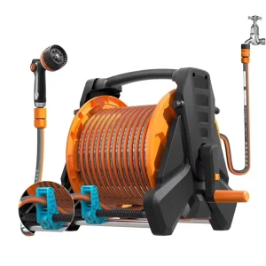 20m 30m 40m 50m Wall Mounted Retractable Guide Rail Roller Rewindable Water Garden Hose Pipe Reel with Spray Gun