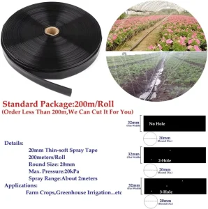 20mm Thin Soft Spray Tape Drip Hose for Farm & Vegetable Irrigation 200m (660ft) Flex Water Line (China)