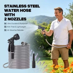 25 Foot Super Tough Flexible 304 Stainless Steel Expandable Anti UV Adjustable Long Life Garden Hose