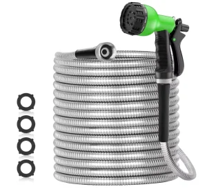 25FT (7.5m) Stainless Steel Fittings TPU 16mm Diameter Heavy Duty Garden Hose Anti UV High Pressure Anti Corrosion