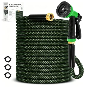 25FT Anti UV Non Expandable Garden Hose Lightweight Portable Kink Free with Spray Nozzle for Car Washing&Watering