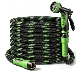 25FT PVC Non-Expanding Heavy Duty Garden Hose Flexible 10 Function Nozzle Durable Fabric Cover Kink Free Leakproof Upgraded ANSI