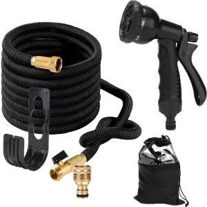 25ft-100ft Expandable Garden Hose Leakproof 8 Spray Patterns Brass Connector EU US Version Lightweight Retractable Water Hose