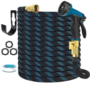 25ft Non Expandable Garden Hose Lightweight Flexible 10 Function Spray Nozzle Leak Proof Kink Free Portable for Watering&Cleaning