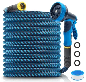 25ft PVC Garden Hose Reel Compatible Non-Expandable Ultra-Lightweight Kink-Free Flexible 10-Function Spray Nozzle Durable