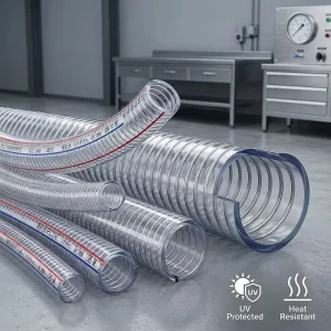 3/4 Reinforced Steel Wire Helix Transparent PVC Flexible Heat Resistant Grade Hose with UV Protection and Cutting Service