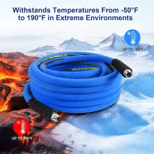 3/4″ X 50FT Rubber Pressure Washer Hose 3700PSI Smooth Kink Resistant Flexible M22-14mm Brass Fittings for Automotive Repair