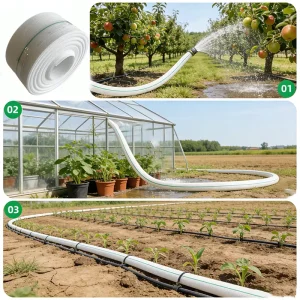 3/4 in Layflat Hose Durable PE Water Pipe with Anti-Aging Performance for Home Garden Agricultural Irrigation