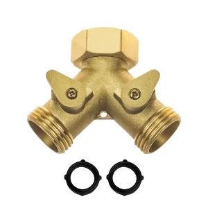3/4 inch Heavy Duty Brass Connector Tap Splitter Y Splitter 2 Way Garden Hose Splitter with 2 Extra Rubber Washers