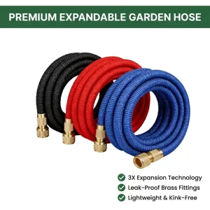 3-fold Expandable Plastic Garden Hose High-pressure Water Gun for Yard Cleaning Car Washing Watering Flowers Includes Hose