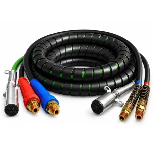 3 in 1 ABS Power Air Line Hose Kit 7 Way Electrical Cable Assembly for Semi Truck Tractor Trailer Air Brake Line Wrap 12FT 15FT