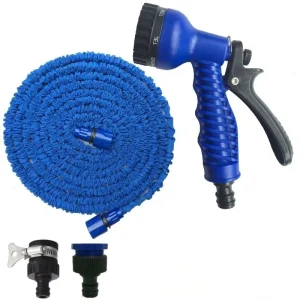 3 in 1 Expandable Rubber & Plastic Garden Hose Heavy Duty with 2 Connectors High Pressure Nozzle for Car Washing Garden Watering