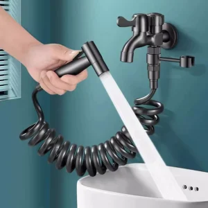 304 Stainless Steel Air Pressurized Spray Gun Set Dual Control Faucet 3m Retractable Hose for Bathroom Balcony Laundry Room