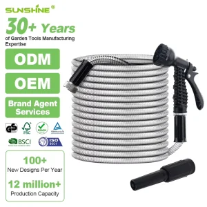 304 Stainless Steel Garden Hose Spray Nozzle 50FT 150FT Heavy Duty Anti Kink Pet Proof Puncture Resistant Leak Free