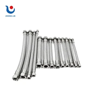 304 Stainless Steel Polished Corrugated Industrial Hose Steam Oil Pipe Low Pressure NPT Thread 1/2 Inch Braided