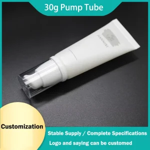 30g Custom PE Matte Beige Tubes with Flat Pump Head Cosmetic Empty Plastic Soft Tube Packaging for Sunscreen and BB Cream