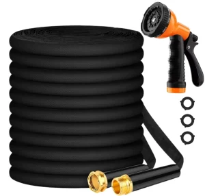 30m Expanding PVC Garden Hose Lightweight Kink Free Burst Resistant Flex 8 Pattern Spray Nozzle Lawn RV Car Wash