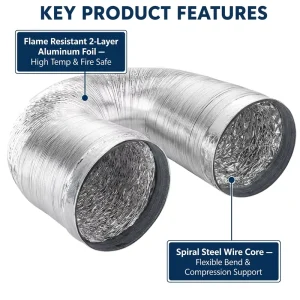 4 6 8 10 inch Single and Double Aluminum Foil Ducts Fire resistant Flexible Hoses for Hospital and School Use