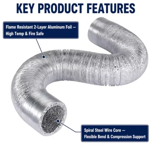 4 Inch 10 Feet Industrial Suitable HVAC System Ventilation Hose Non-Insulated Double Wall Aluminum Composite Flexible Duct