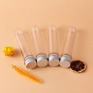 40ml Transparent Plastic Data Cable Aluminum Cover Test Tube Mask Powder Bottle PET Bath Salt Dispensing Bottle In Stock